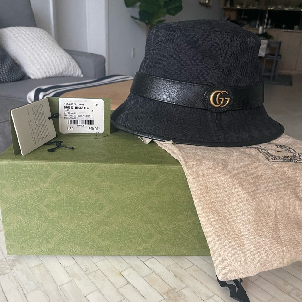 Gucci bucket hat size M (58 cm) black with gold GG
